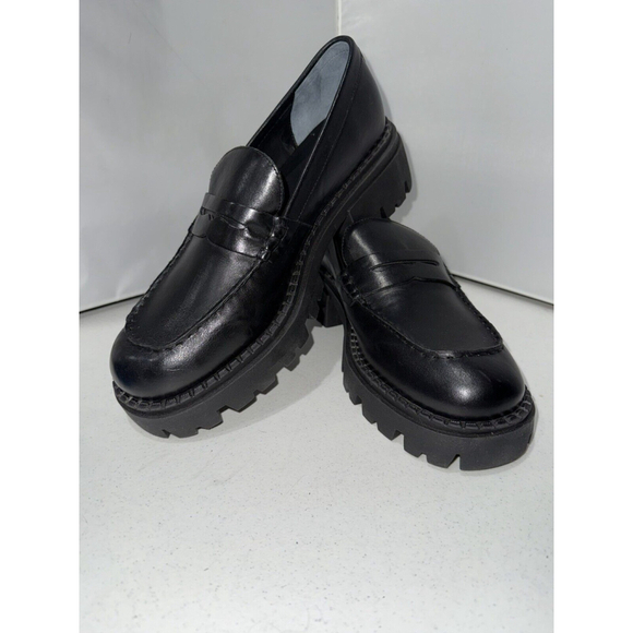 Free People Women's Lyra Lug Sole Black Leather Loafers Sz 11 - Picture 10 of 16